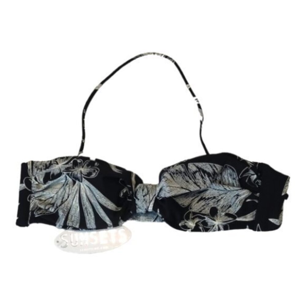 Swim Systems Black White Bikini Top Size Medium NWT #4353